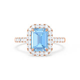 ESME - Emerald Lab-Grown Aqua Spinel & Diamond 18k Rose Gold Halo Engagement Ring Lily Arkwright