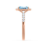ESME - Lab-Grown Aqua Spinel & Diamond 18k Rose Gold Halo Engagement Ring Lily Arkwright