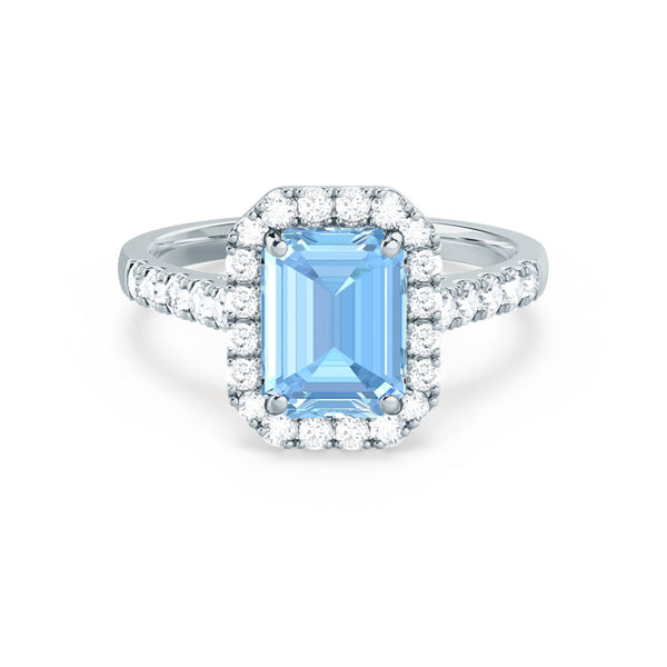ESME - Emerald Lab-Grown Aqua Spinel & Diamond Platinum 950 Halo Engagement Ring Lily Arkwright