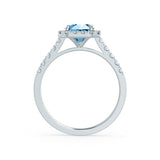 ESME - Lab-Grown Aqua Spinel & Diamond 18k White Gold Halo Engagement Ring Lily Arkwright