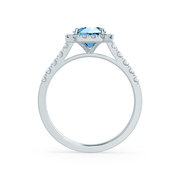 ESME - Lab-Grown Aqua Spinel & Diamond 18k White Gold Halo Engagement Ring Lily Arkwright