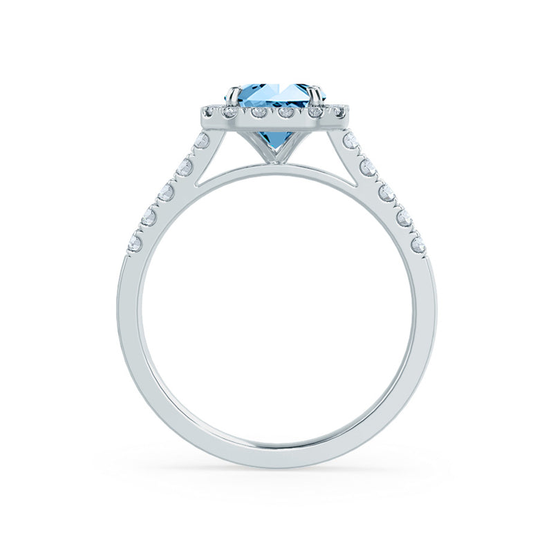 ESME - Lab-Grown Aqua Spinel & Diamond Platinum 950 Halo Engagement Ring Lily Arkwright
