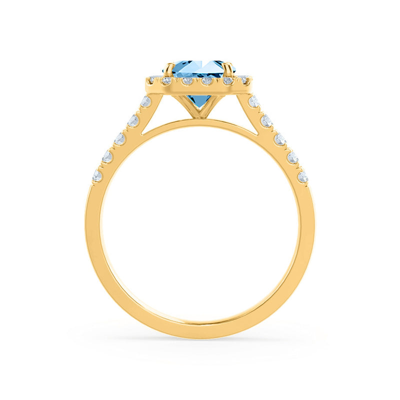 ESME - Lab-Grown Aqua Spinel & Diamond 18k Yellow Gold Halo Engagement Ring Lily Arkwright