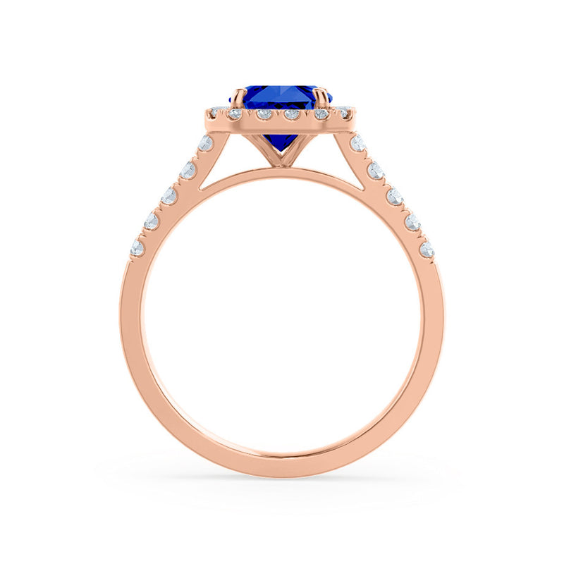 ESME - Lab-Grown Blue Sapphire & Diamond 18K Rose Gold Halo Engagement Ring Lily Arkwright