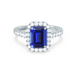 ESME - Emerald Lab-Grown Blue Sapphire & Diamond Platinum Halo Engagement Ring Lily Arkwright