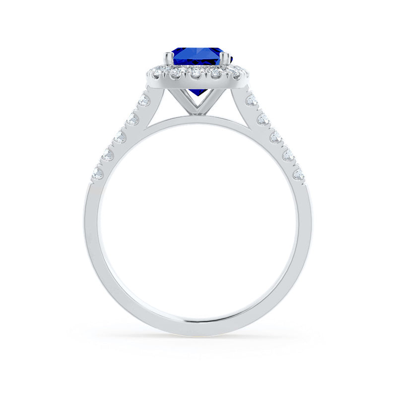 ESME - Lab-Grown Blue Sapphire & Diamond Platinum Halo Engagement Ring Lily Arkwright