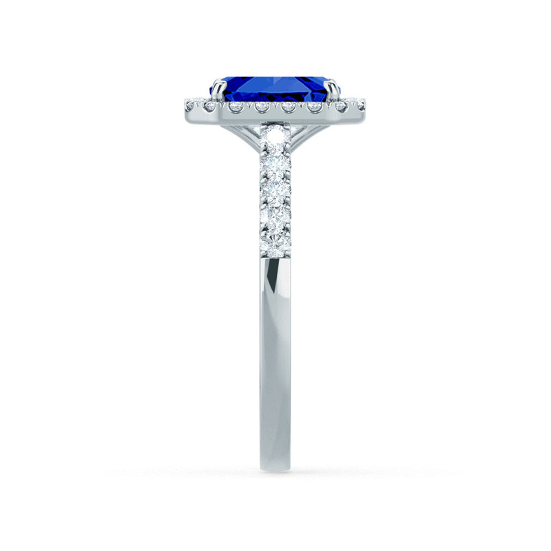 ESME - Lab-Grown Blue Sapphire & Diamond 18K White Gold Halo Engagement Ring Lily Arkwright