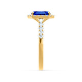 ESME - Radiant Lab-Grown Blue Sapphire & Diamond 18k Yellow Gold Halo Engagement Ring Lily Arkwright