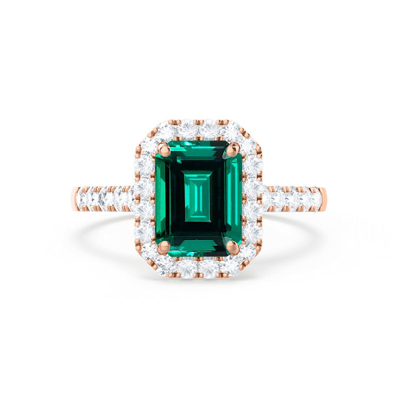 ESME - Emerald Lab-Grown Emerald & Diamond 18K Rose Gold Ring Engagement Ring Lily Arkwright