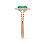 ESME - Radiant Lab-Grown Emerald & Diamond 18k Rose Gold Halo Engagement Ring Lily Arkwright