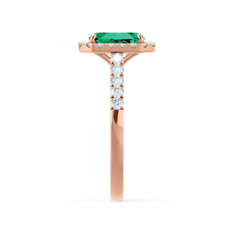 ESME - Lab-Grown Emerald & Diamond 18K Rose Gold Ring Engagement Ring Lily Arkwright