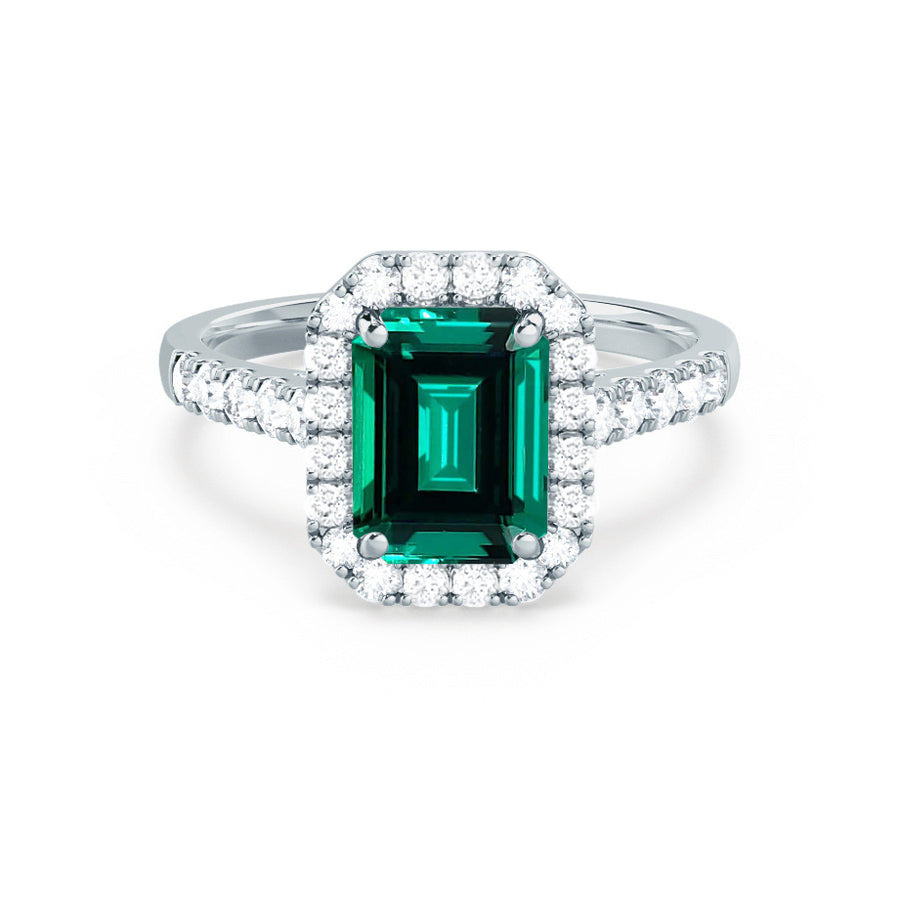 Esme Lab-Grown Emerald By Chatham 18K White Gold Halo Engagement