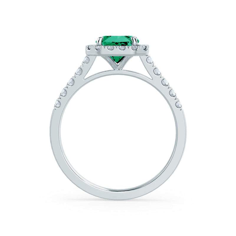ESME - Radiant Lab-Grown Emerald & Diamond Platinum 950 Halo Engagement Ring Lily Arkwright