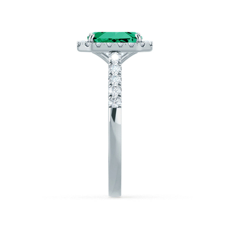 ESME - Radiant Lab-Grown Emerald & Diamond Platinum 950 Halo Engagement Ring Lily Arkwright