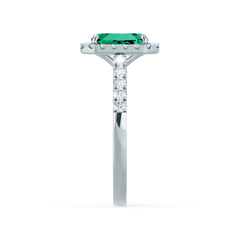 ESME - Radiant Lab-Grown Emerald & Diamond 18k White Gold Halo Engagement Ring Lily Arkwright