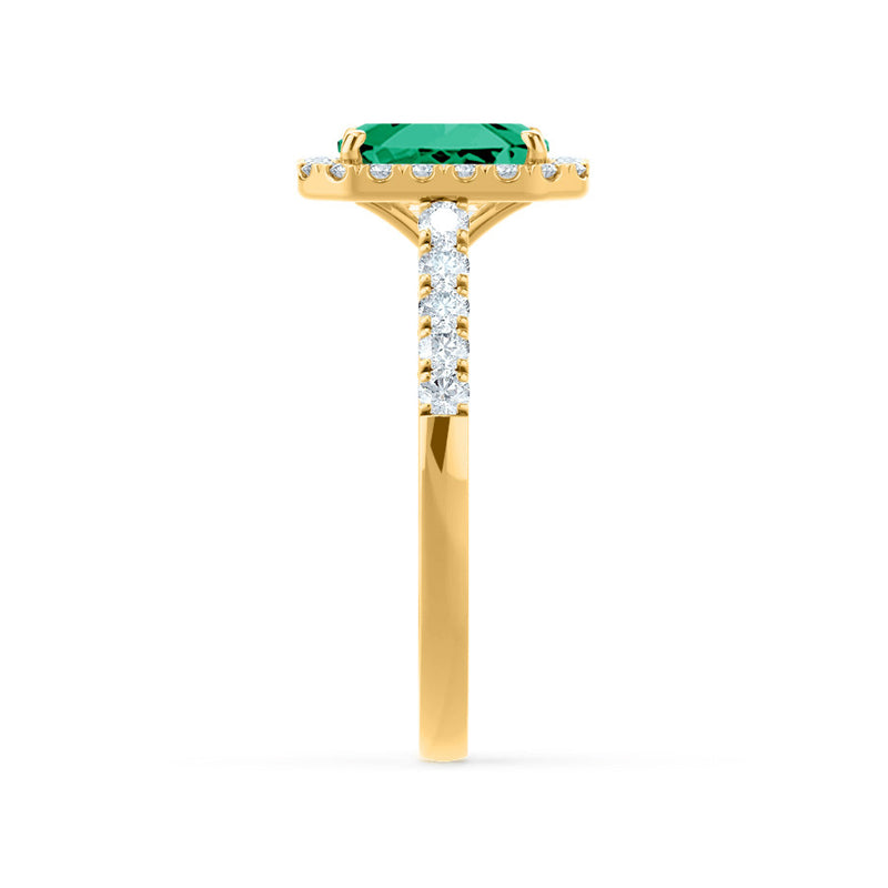 ESME - Radiant Lab-Grown Emerald & Diamond 18k Yellow Gold Halo Engagement Ring Lily Arkwright