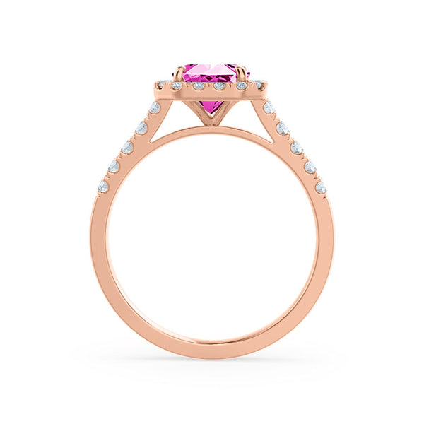 ESME - Lab-Grown Pink Sapphire & Diamond 18k Rose Gold Halo Engagement Ring Lily Arkwright