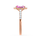 ESME - Radiant Lab-Grown Pink Sapphire & Diamond 18k Rose Gold Halo Engagement Ring Lily Arkwright