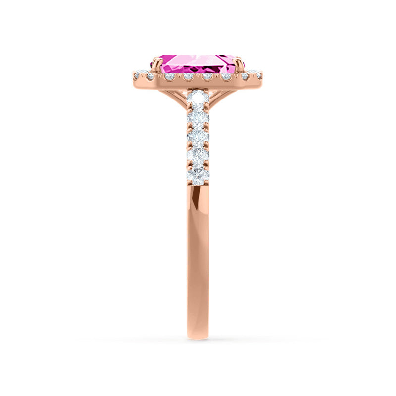 ESME - Lab-Grown Pink Sapphire & Diamond 18k Rose Gold Halo Engagement Ring Lily Arkwright