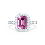 ESME - Emerald Lab-Grown Pink Sapphire & Diamond Platinum 950 Halo Engagement Ring Lily Arkwright