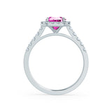 ESME - Lab-Grown Pink Sapphire & Diamond 18k White Gold Halo Engagement Ring Lily Arkwright