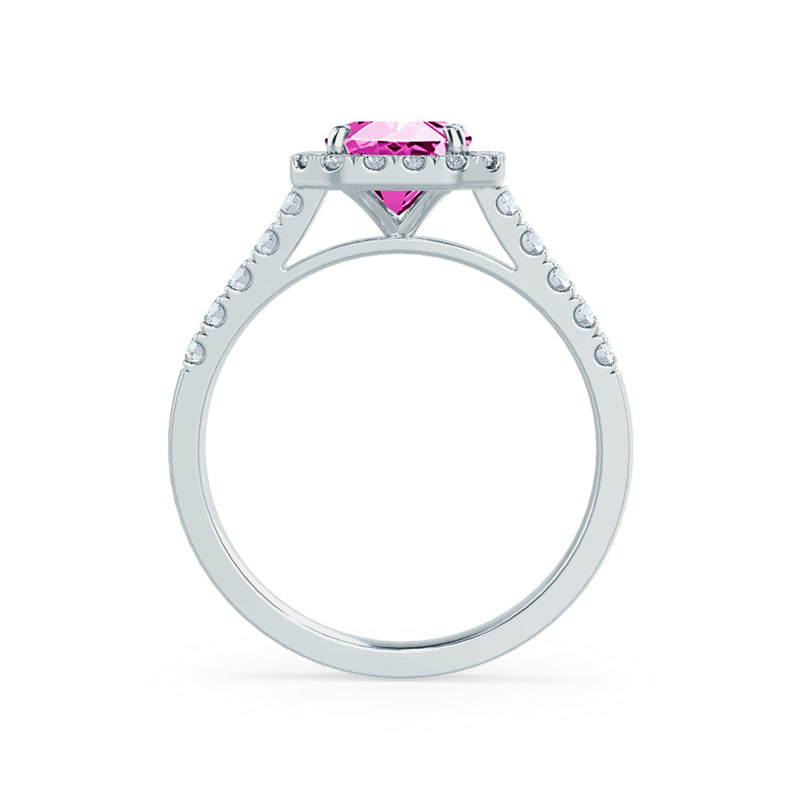 ESME - Lab-Grown Pink Sapphire & Diamond 18k White Gold Halo Engagement Ring Lily Arkwright
