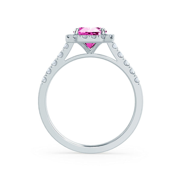 ESME - Lab-Grown Pink Sapphire & Diamond Platinum 950 Halo Engagement Ring Lily Arkwright