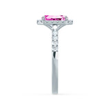 ESME - Radiant Lab-Grown Pink Sapphire & Diamond Platinum 950 Halo Engagement Ring Lily Arkwright