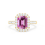 ESME - Emerald Lab-Grown Pink Sapphire & Diamond 18k Yellow Gold Halo Engagement Ring Lily Arkwright
