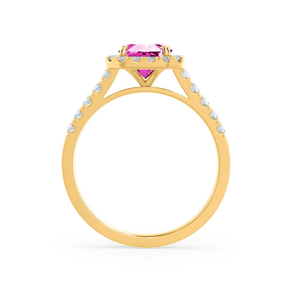 ESME - Lab-Grown Pink Sapphire & Diamond 18k Yellow Gold Halo Engagement Ring Lily Arkwright