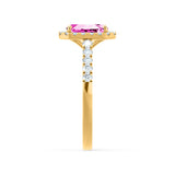 ESME - Radiant Lab-Grown Pink Sapphire & Diamond 18k Yellow Gold Halo Engagement Ring Lily Arkwright