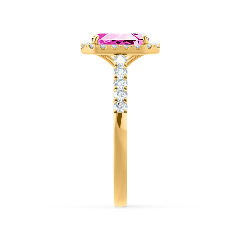 ESME - Lab-Grown Pink Sapphire & Diamond 18k Yellow Gold Halo Engagement Ring Lily Arkwright