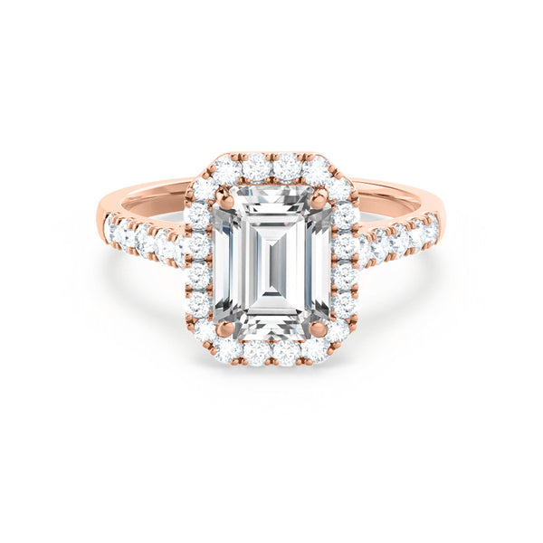 ESME - Emerald Lab Diamond & Diamond 18k Rose Gold Halo Engagement Ring Lily Arkwright