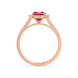 ESME - Radiant Lab-Grown Ruby & Diamond 18k Rose Gold Halo Engagement Ring Lily Arkwright