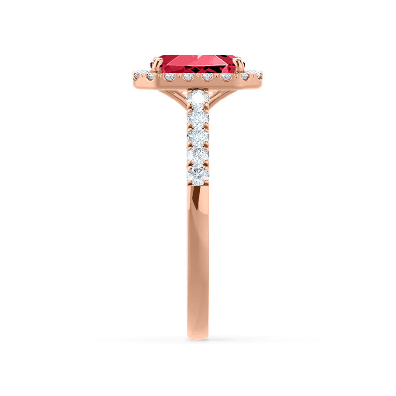 ESME - Radiant Lab-Grown Ruby & Diamond 18k Rose Gold Halo Engagement Ring Lily Arkwright