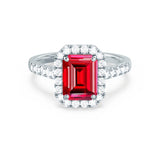 ESME - Emerald Lab-Grown Ruby & Diamond 18k White Gold Halo Engagement Ring Lily Arkwright