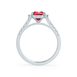 ESME - Radiant Lab-Grown Ruby & Diamond Platinum 950 Halo Engagement Ring Lily Arkwright