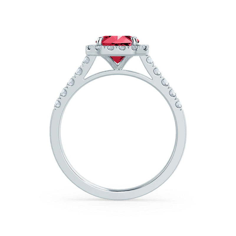 ESME - Lab-Grown Ruby & Diamond Platinum 950 Halo Engagement Ring Lily Arkwright