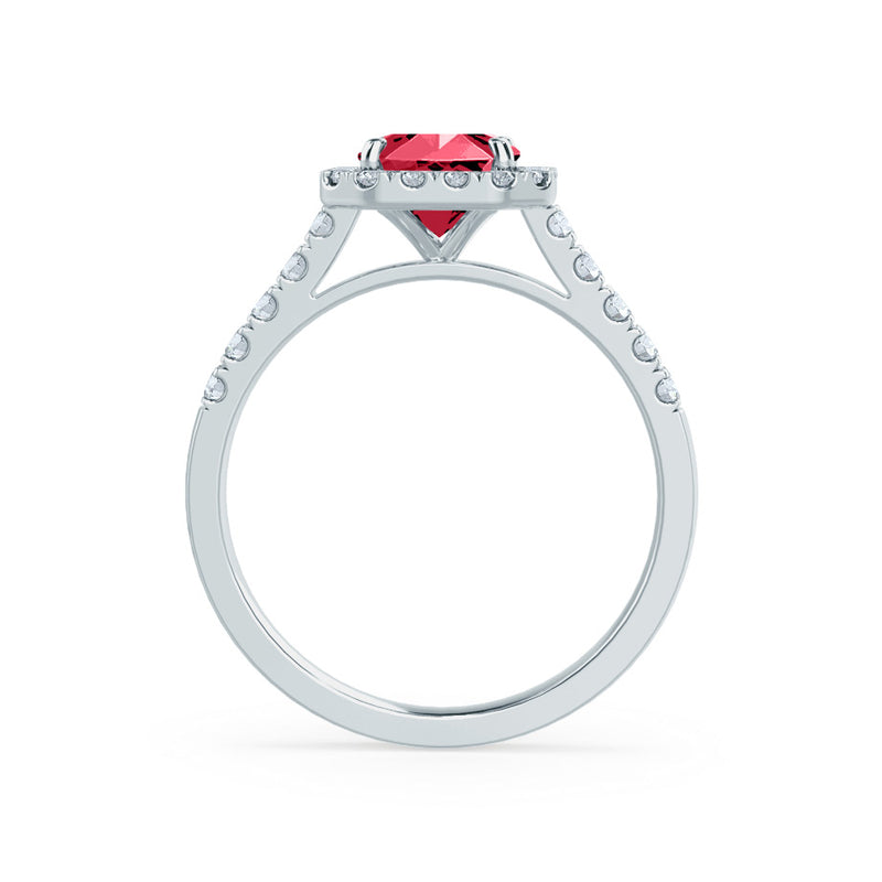 ESME - Radiant Lab-Grown Ruby & Diamond 18k White Gold Halo Engagement Ring Lily Arkwright