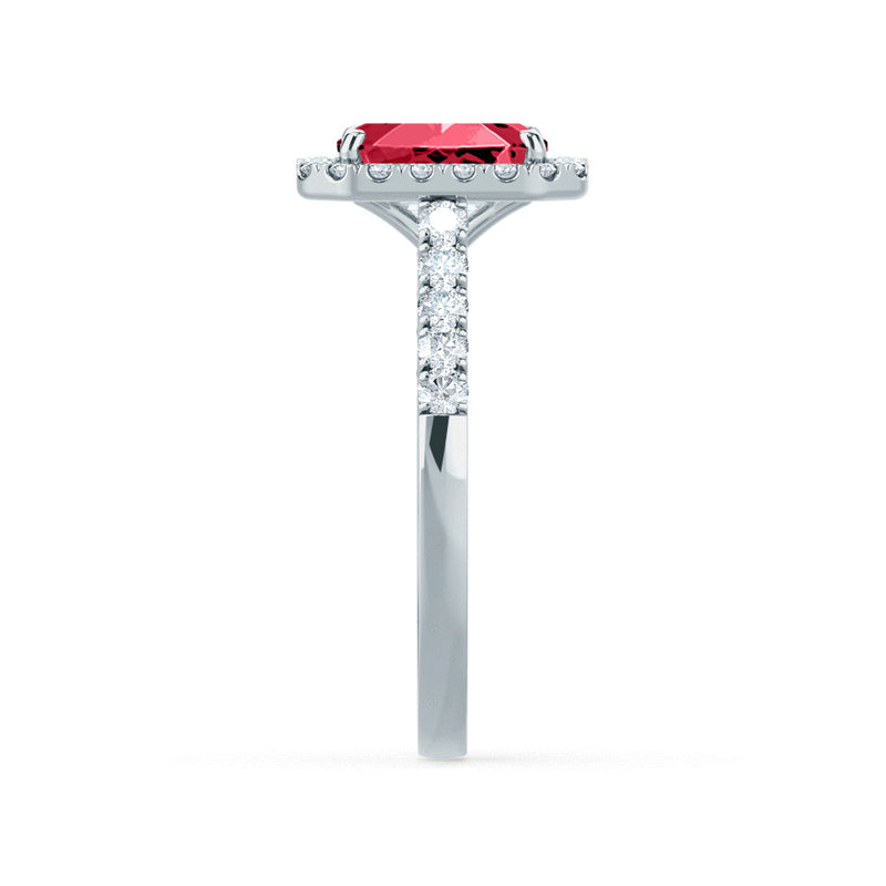 ESME - Radiant Lab-Grown Ruby & Diamond 18k White Gold Halo Engagement Ring Lily Arkwright