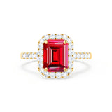ESME - Emerald Lab-Grown Ruby & Diamond 18k Yellow Gold Halo Engagement Ring Lily Arkwright