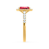 ESME - Lab-Grown Ruby & Diamond 18k Yellow Gold Halo Engagement Ring Lily Arkwright