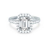 ESME - Emerald Moissanite & Diamond 18k White Gold Halo Rings Engagement Ring Lily Arkwright