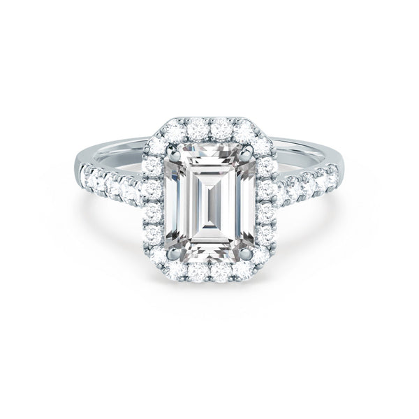 ESME - Emerald Moissanite & Diamond 950 Platinum Halo Ring Rings Lily Arkwright