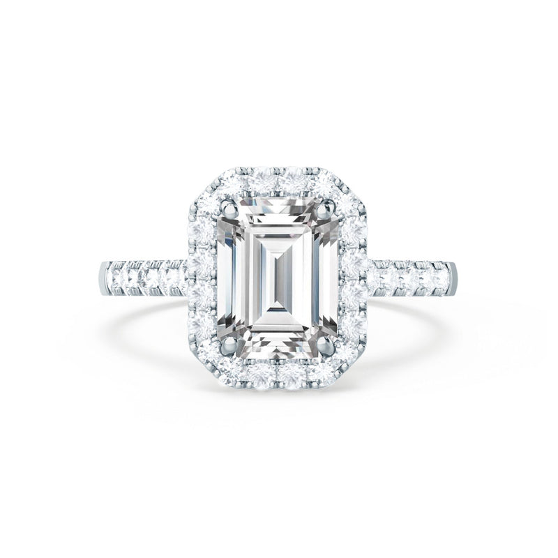 ESME - Emerald Moissanite & Diamond 950 Platinum Halo Ring Rings Lily Arkwright