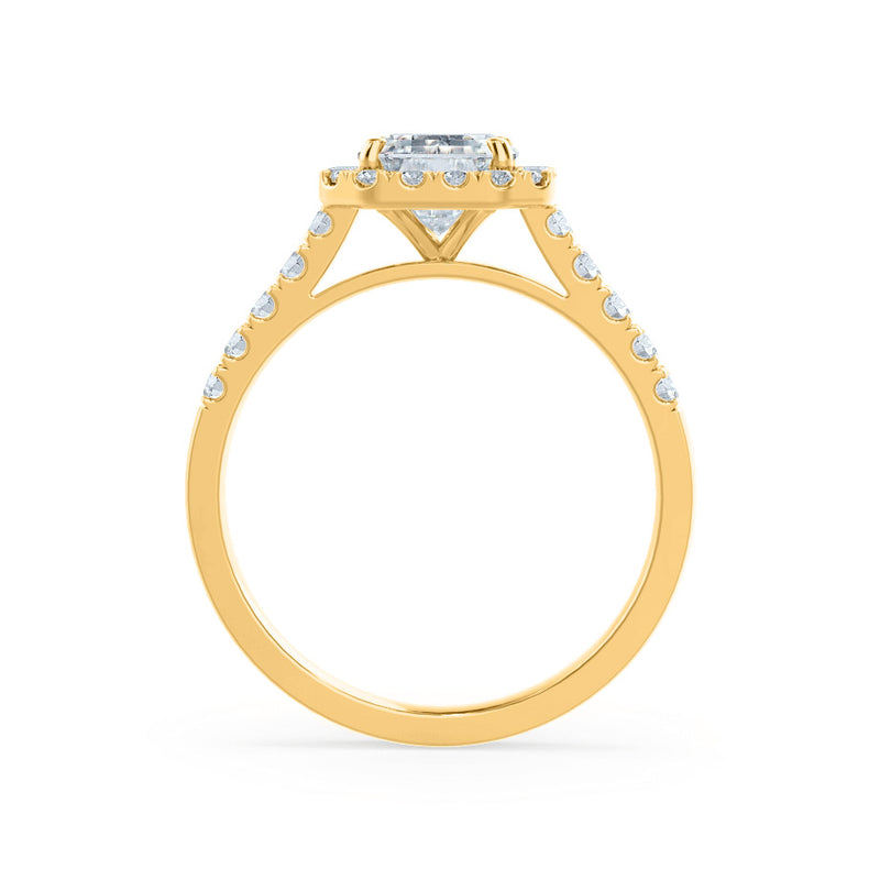ESME - Emerald Moissanite & Diamond 18k Yellow Gold Halo Rings Engagement Ring Lily Arkwright