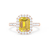 ESME - Emerald Lab-Grown Yellow Sapphire & Diamond 18k Rose Gold Halo Engagement Ring Lily Arkwright