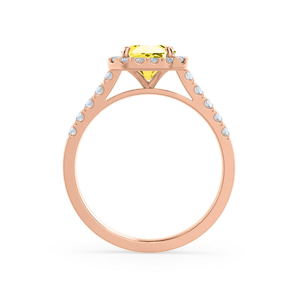 ESME - Lab-Grown Yellow Sapphire & Diamond 18k Rose Gold Halo Engagement Ring Lily Arkwright
