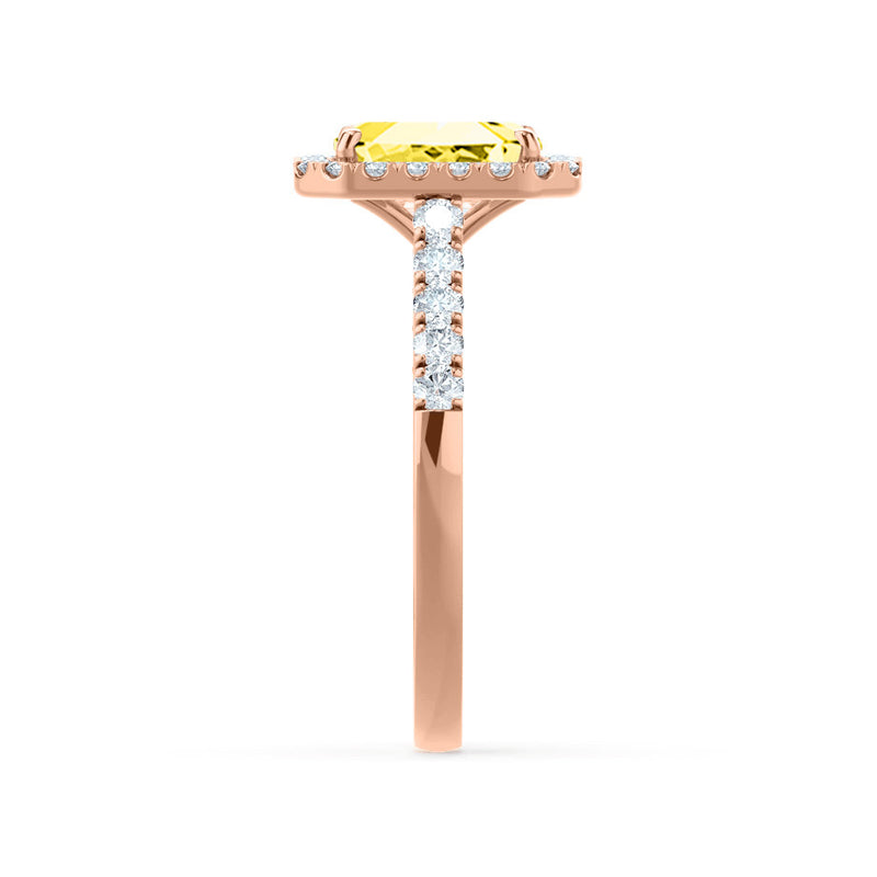 ESME - Radiant Lab-Grown Yellow Sapphire & Diamond 18k Rose Gold Halo Engagement Ring Lily Arkwright