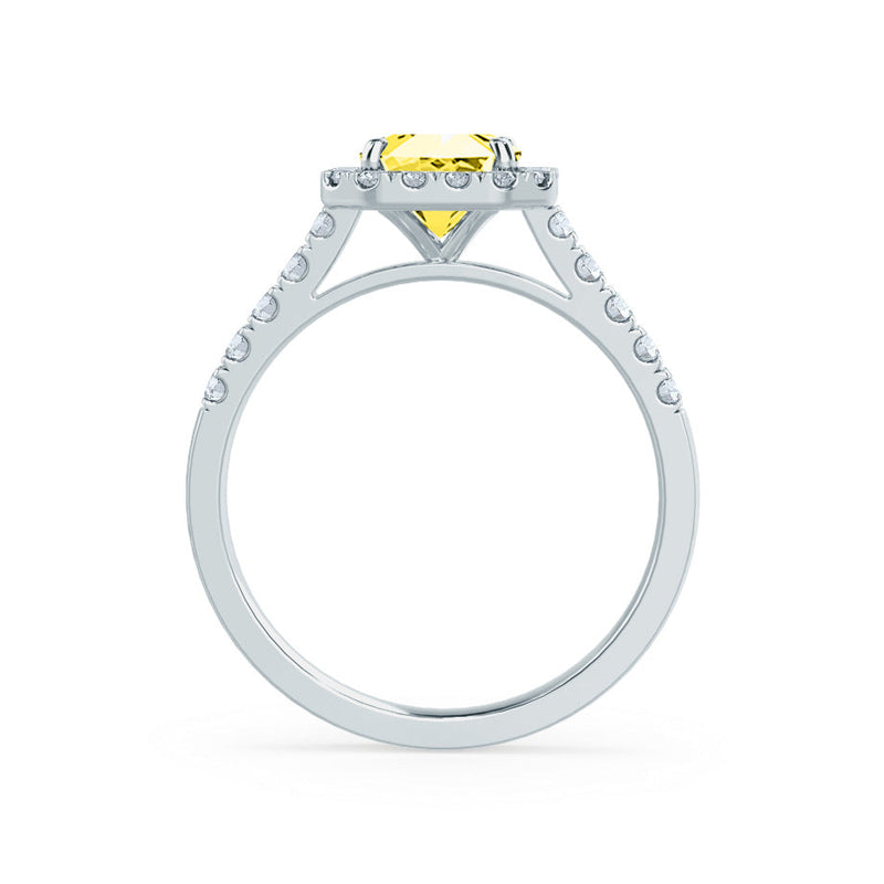 ESME - Radiant Lab-Grown Yellow Sapphire & Diamond Platinum 950 Halo Engagement Ring Lily Arkwright